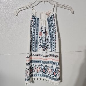 Skies Are Blue Ivory, Turquoise, Coral Embroidered Halter Top